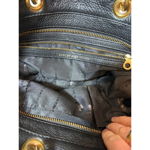 Marc by Marc Jacobs Black Pebbled Leather Satchel Tote Gold Hardware Bag - Picture 8 of 11
